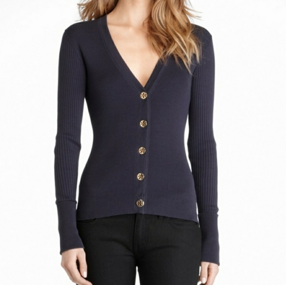TORY BURCH navy blue Shrunken Simone Cardigan